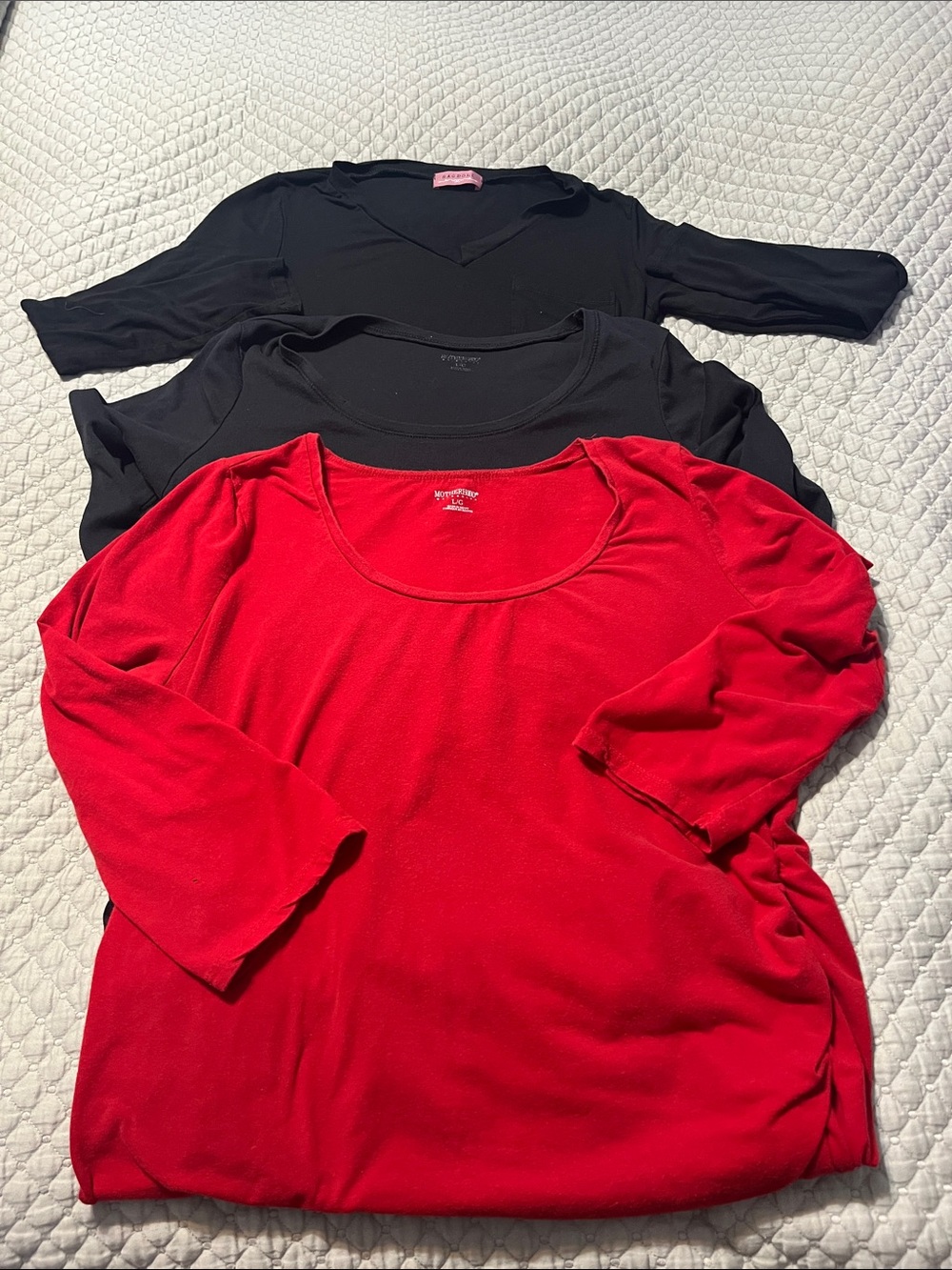 Motherhood Maternity Red & Black Scoop Neck Long Sleeve Tops